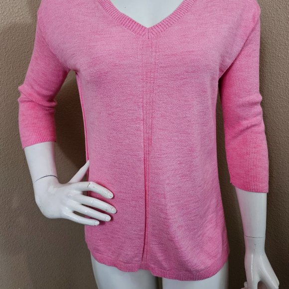TALBOTS Marled Pink V-neck Cotton Pullover Sweater~Size XS - Picture 2 of 9